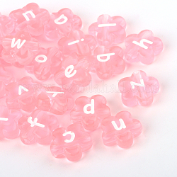Perlas de letras de agujero horizontal de flor acrílica transparente, rosa, 11.5x11.5x4mm, agujero: 2 mm, aproximamente 1300 unidades / 500 g