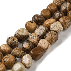 Chapelets de perle en jaspe avec images naturelles, pierre roulée, pépites, 3~7.5x4.5~6x3~6mm, Trou: 1mm, Environ 61~66 pcs/chapelet, 15.16''~15.35'' (38.5~39 cm)