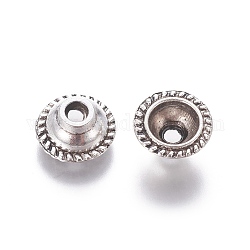 Tibetischen Stil Legierung Perlenkappen, Bleifrei und cadmium frei, Antik Silber Farbe, 10x5 mm, Bohrung: 2 mm