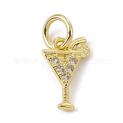 Brass Micro Pave Cubic Zirconia Charms, with Jump Rings, Cocktail Drink Charms, Real 18K Gold Plated, 10.5x7x1mm, Hole: 3.4mm