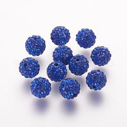 Perles de strass en argile polymère, Grade a, ronde, Perles de boule pavé disco , cobalt, 8x7.5mm, Trou: 1mm