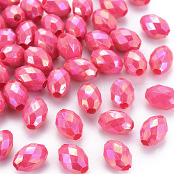 Opake Legierung Perlen, gefärbt, AB Farbe, facettiert, Oval, cerise, 12x8 mm, Bohrung: 2.5 mm, ca. 1120 Stk. / 500 g