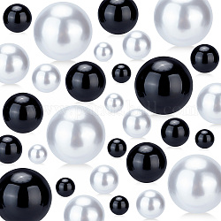 Abalorios de imitación de plástico ABS, ningún agujero, redondo, negro, 10~30mm, 148 PC / sistema