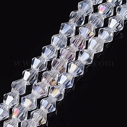 Glass Beads Strands, AB Color Plated, Faceted, Bicone, Clear AB, 4x4mm, Hole: 1mm, about 92~96pcs/strand, 13.78~14.37 inch
