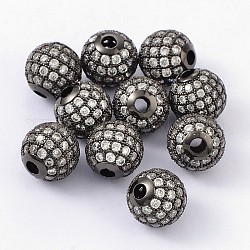 Латунные шарики циркония кубической, круглые, металлический черный, 10 мм, отверстие : 2 мм