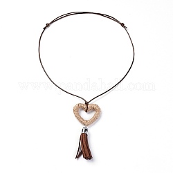 Ожерелья с подвесками из полиэстера, из абс-пластика, покрытого связующими кольцами из джутового шпагата и замшевыми кисточками, сердце, кокосового коричневый, 13.38 дюйм ~ 26.9 дюйма (34~65.8 см), 1.4 мм