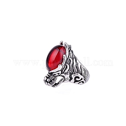 Anello regolabile in resina, anello da dito in lega d'argento antico con drago, rosso, larghezza: 20~45 mm
