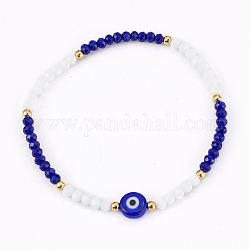 Verre à facettes perles bracelets extensibles, avec des perles rondes plates au chalumeau et 304 perles en acier inoxydable, or, colorées, diamètre intérieur: 2-1/8 pouce (5.5 cm)