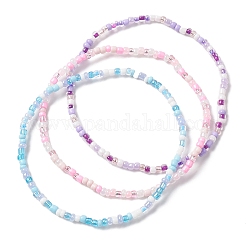 3 pièces 3 styles de bracelets de cheville en perles de verre, couleur mixte, diamètre intérieur: 2-5/8 pouce (6.8 cm), 1 pc / couleur