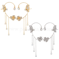 ANATTASOUL 4Pcs 4 Style Butterfly & Flower Crystal Rhinestone Climber Wrap Around Earrings, Alloy Tassel Drop Cuff Earrings for Women, Platinum & Golden, 97mm, 1Pc/style