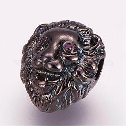 Perles de zircone cubique micro pave en Laiton, lion, gunmetal, 13x11x10mm, Trou: 3mm