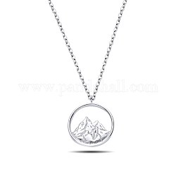925 подвесные стерлингового серебра ожерелья, с кабельными цепями, риундское кольцо с горой, платина, 15.75 дюйм (40 см)
