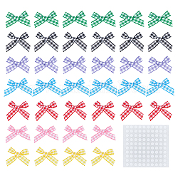 140pcs 7 colores accesorios de vestuario tejidos a mano, lazo de cinta de patrón de tartán, con 2 hoja de pegatinas de papel, color mezclado, lazo: 30x25x3 mm, 20 piezas / color