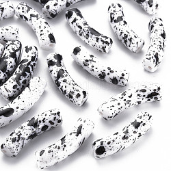 Perles acryliques opaques peintes par pulvérisation, deux tons, tube incurvé, blanc, 32x10x8mm, Trou: 1.8mm, environ 330 pcs/500 g