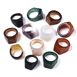 Anillos de la ágata naturales, anillos de banda ancha, teñido, Rectángulo, color mezclado, tamaño de 10, diámetro interior: 19~20 mm