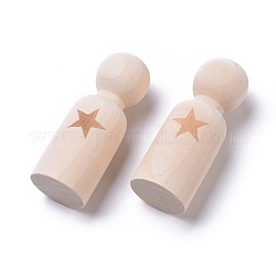 Muñecas de madera en blanco sin terminar, Para manualidades de diy., patrón de estrella, burlywood, 66x24.5mm