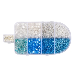 DIY-Perlen-Schmuckherstellungs-Set, einschließlich Glas Saatperlen, transparente Acrylperlen mit Herz- und Buchstabenmuster, abs Plastikperlen, hellblau, Perlen: 1210~1225 Stück / Set
