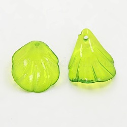 Lime Green Transparent Acrylic Leaf Pendants for Chunky Necklace Jewelry, 25x19x2mm, Hole: 2mm
