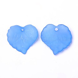 Transparent Acrylic Pendants, Frosted, Leaf, Sky Blue, Dyed, about 16mm long, 15mm wide, 2mm thick, hole: 1.2mm, about 1650pcs/500g