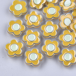 Acrylic Shank Buttons, with Enamel, Flower, Gold, 21.2x22x7.5mm, Hole: 1.5mm