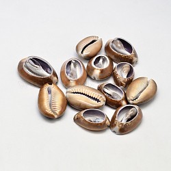Natural Cowrie Shell Oval Beads, No Hole, Camel, 26~35x14~25mm, about 130pcs/500g