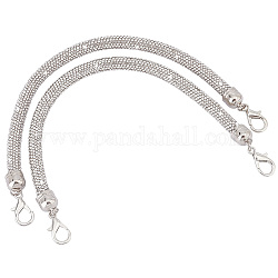 Cinghie per borse in corda tonda con strass in lega, con chiusure moschettone, argento, 29.7x1.17cm
