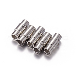 304 Stainless Steel Locking Tube Magnetic Clasps, Column Magnetic Closure, Stainless Steel Color, 18x7.5mm, Hole: 5mm