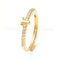 Anello regolabile con lettera iniziale in zirconia cubica trasparente, gioielli in ottone dorato per le donne, letter.t, diametro interno: 18mm