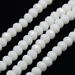 Imitation Jade Glass Rondelle Beads Strands, Faceted, White, 6x4mm, Hole: 1mm, about 95pcs/strand, 16.9inch