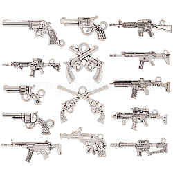 Sunnyclue 56pcs 14 colgantes de aleación de estilo tibetano, pistola cruzada y ametralladora, plata antigua, 20~55x8~19x3~4mm, agujero: 1.5~2.5 mm, sobre 4pcs / style