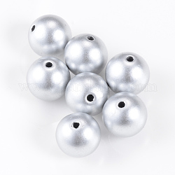 Matte Style Spray Painted Acrylic Beads, Round, Matte Silver, 6mm, Hole: 1.5mm