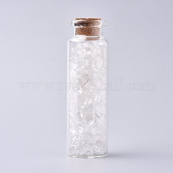 Bouteille en verre qui souhaitent, pour la décoration de pendentif, avec perles de cristal de quartz à l'intérieur et bouchon en liège, 22x71mm