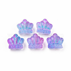 Perles de verre peintes par pulvérisation transparentes deux tons, couronne, violet foncé, 12x14x8.5mm, Trou: 1mm