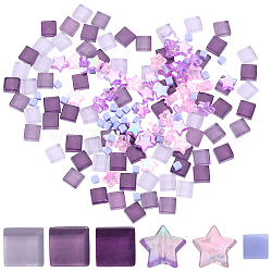Gradient Color Glass Mosaic Tiles, Square Mosaic Tiles, for DIY Mosaic Art Crafts, Picture Frames and More, with Acrylic Beads, Dark Orchid, 4~11x4~10.5x3.5~4.5mm, about 350pcs/bag