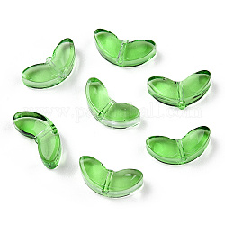 Pulvériser perles de verre transparentes peintes, feuille, lime green, 6.5x14x4.5mm, Trou: 1mm