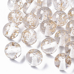 Transparent Clear Resin Beads, with Gold Foil, Round, Gold, 20x19mm, Hole: 3mm