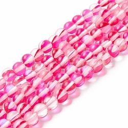 Chapelets de perles en pierre de lune synthétique, ronde, rose foncé, 6mm, Trou: 0.8mm, Environ 63 pcs/chapelet, 14.57''~15.55'' (37~39.5 cm)