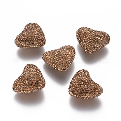 Polymer Clay Rhinestone Beads, Heart, Lt.Col.Topaz, 23~24x27~28.5x13~14mm, Hole: 1.6mm