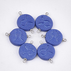 Conectores de eslabones de porcelana hechos a mano, esmerilado, con fornituras de latón, redondo y plano con la constelación, Platino, azul, Tauro, 22x15~15.5x3mm, agujero: 1.5 mm