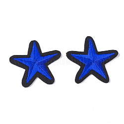 Computerized Embroidery Cloth Iron On Patches, Costume Accessories, Appliques, Star, Blue, 35x39x1.5mm