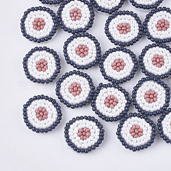 Cabochons aus Glasperlen, Cluster-Perlen, mit Vlies, Flachrund, weiß, 17~18x3.5~4 mm
