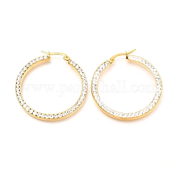 304 Stainless Steel Hoop Earrings, with Polymer Clay Rhinestones, Flat Ring Shape, Golden, 42x39x2.7mm, Pin: 0.7mm