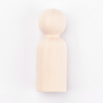 未完成の木製男性ペグ人形人体  子供の絵のため  DIY工芸品  ソリッド  ハード  アンティークホワイト  66x23.5mm