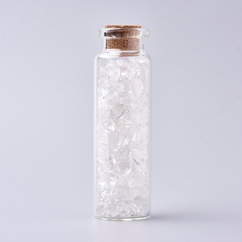 Glass Wishing Bottle, For Pendant Decoration, with Quartz Crystal Chip Beads Inside and Cork Stopper, 22x71mm