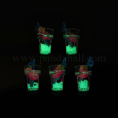 Imitation Fruit Tea Resin Pendants, Noctilucent Powder & Polymer Clay Inside, with Acrylic Cup, Mixed Pattern, 25~28.5x12.5mm