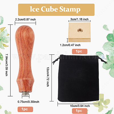 Ice Cube Stamp Wooden Seal Stamp Ice Stamp Brass Stamp Head with Wood Handles and Removable Brass Head for Ice Cubes Drinks Bar Making DIY Crafting 