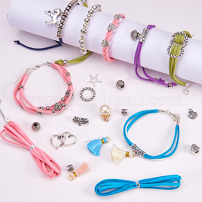 Bulk Friendship Charm Bracelet Kit, Make Your Own Faux Suede Friendship  Bracelet With Cute Silver Charms. 