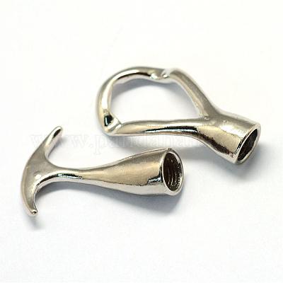 Brass Snap Lock Clasps, Platinum, 45x18mm, Hole: 5.5mm