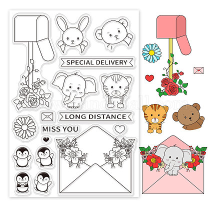 GLOBLELAND Envelopes Theme Clear Stamps Animals Silicone Clear Stamp Seals for Cards Making DIY Scrapbooking Photo Journal Album Decor Craft DIY-WH0167-56-638-1