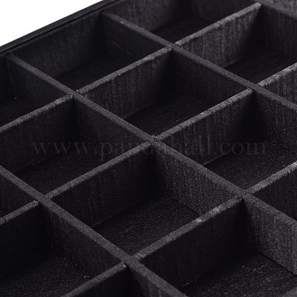 木製の直方体のアクセサリープレゼンテーションボックス  布で覆わ  24 compertments  ブラック  35x24x3cm ODIS-N021-03-1